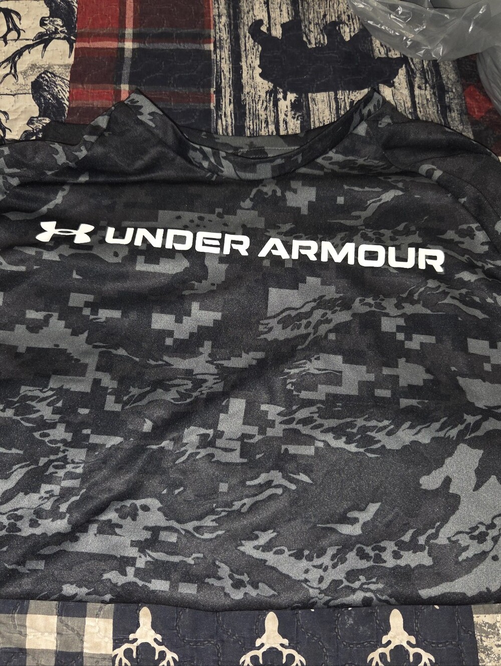Under Armour Black and Gray Camo Training Tee